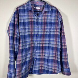 Tommy Bahama Men's Blue Pink Plaid Silk Blend Button-Up Shirt Large!